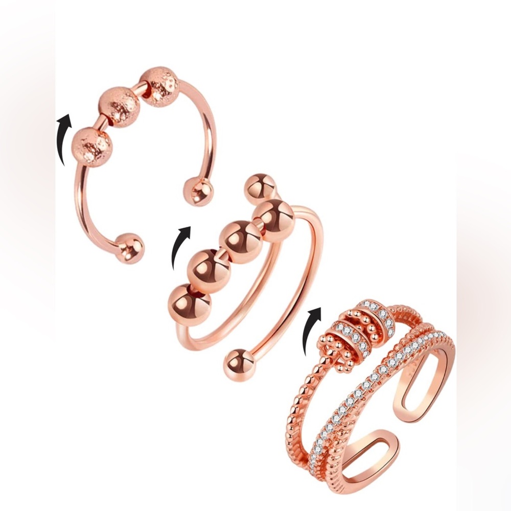 New. 3pcs Spinner Ring Fidget Ring Anxiety Rose Gold Ring set☀️